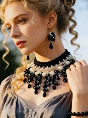 Hand Designed Crystal Necklace With Matching Earrings & Bracelet